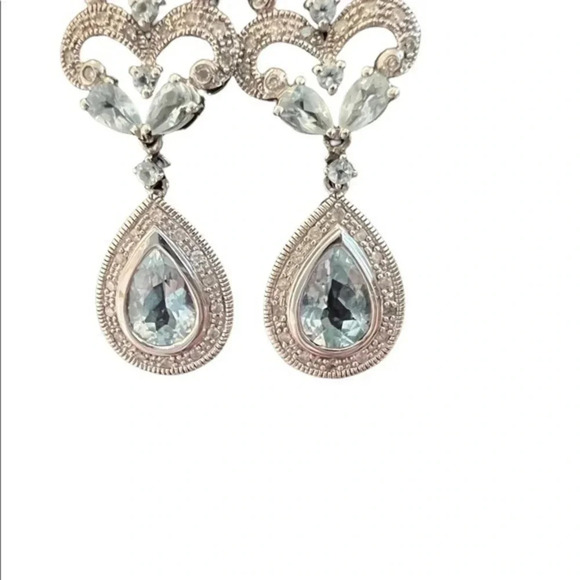 Aquamarine Vintage‎ Teardrop Diamond White Gold Earrings - Picture 3 of 5